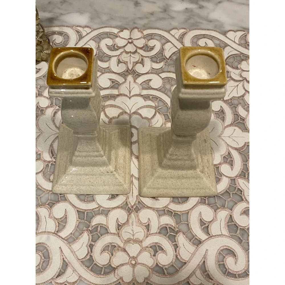 2 Vintage Candlestick E8000 Mikasa Whole Wheat Brown/Beige Stone Romantic Look